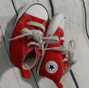 Infants size 3 Converse crib shoes Red. Usee with lots of life left.